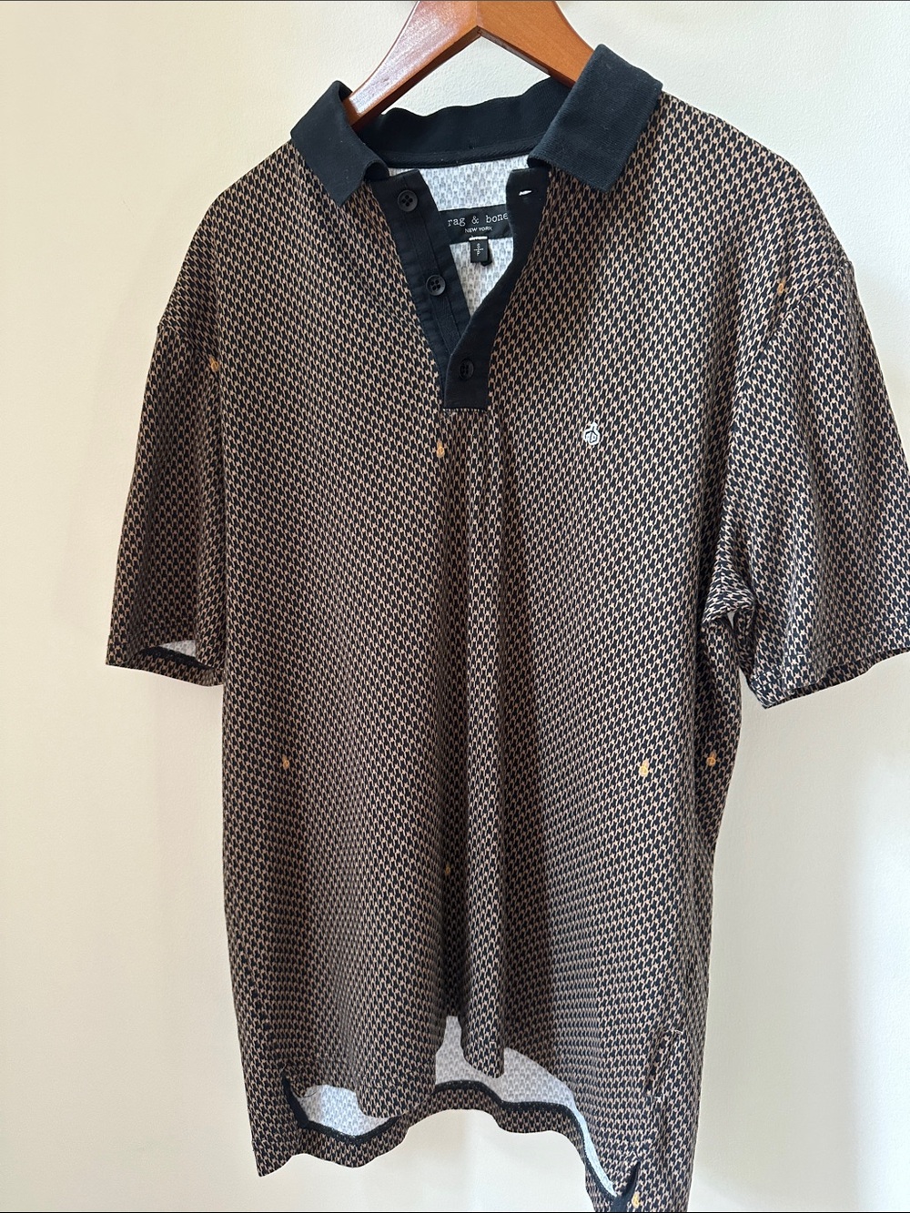 Men's Brown Patterned Polo Shirt with Black Collar